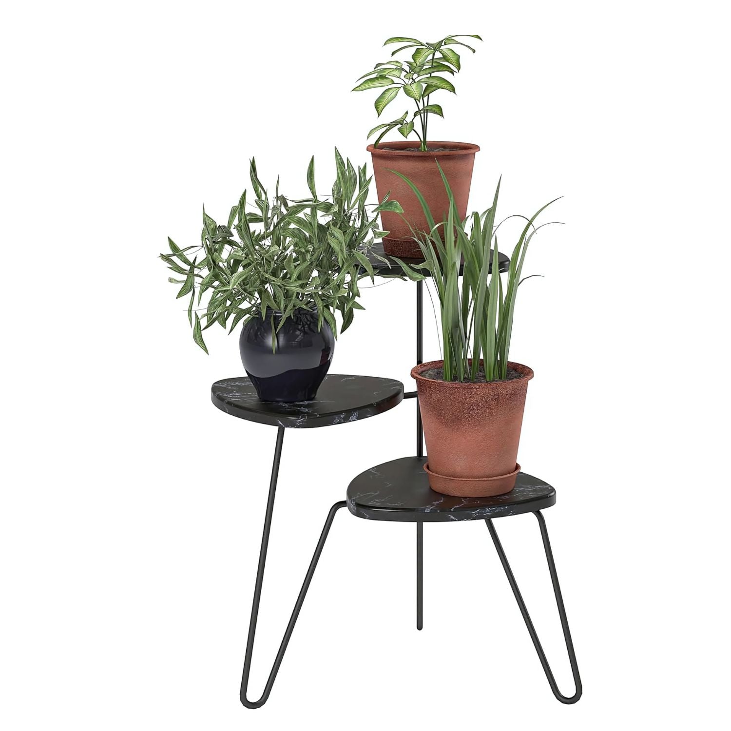 Elegant Three-Tier Black Metal Plant Stand For Indoor And Outdoor Decor