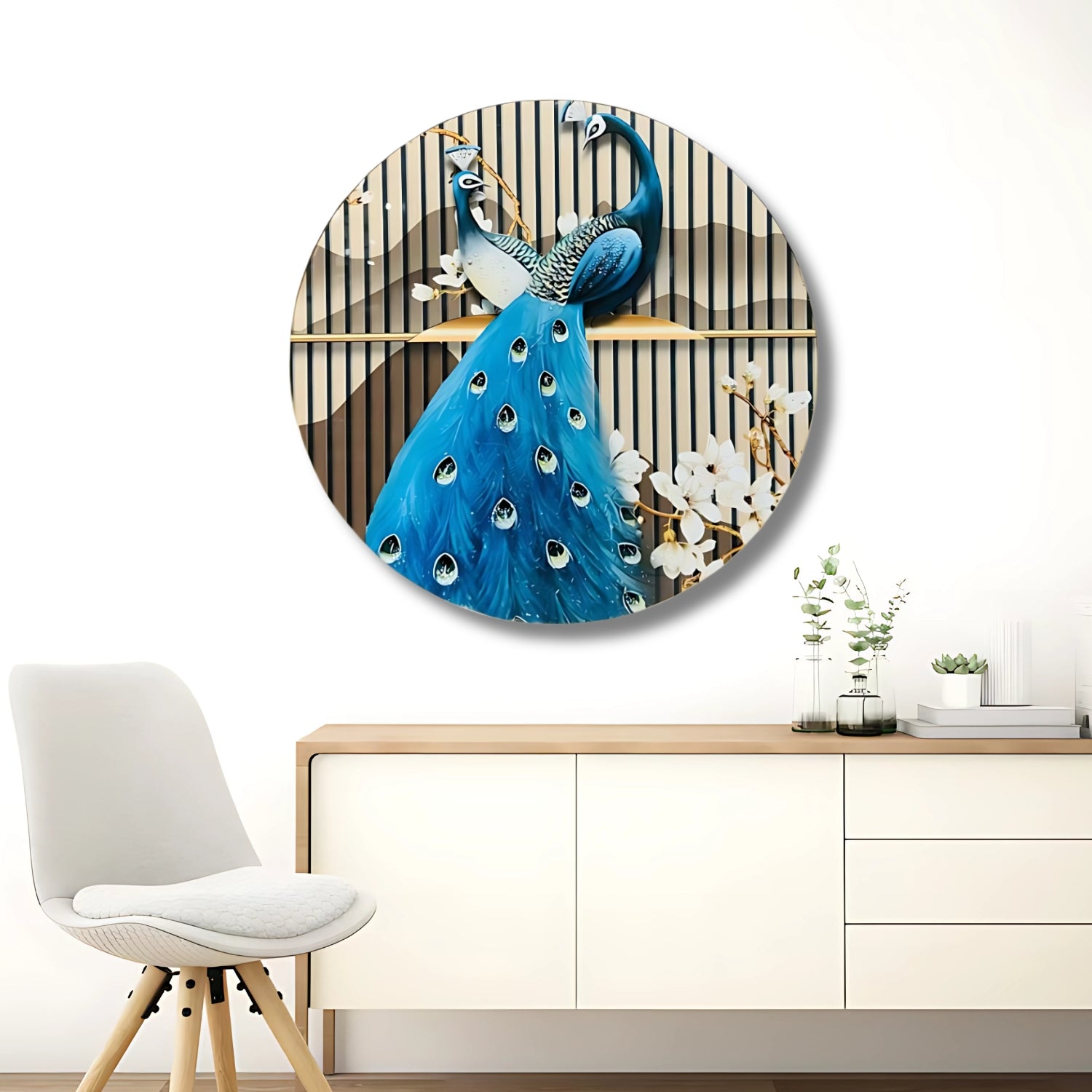 Elegant Round Wall Art With Royal Peacock Design For Home Decor