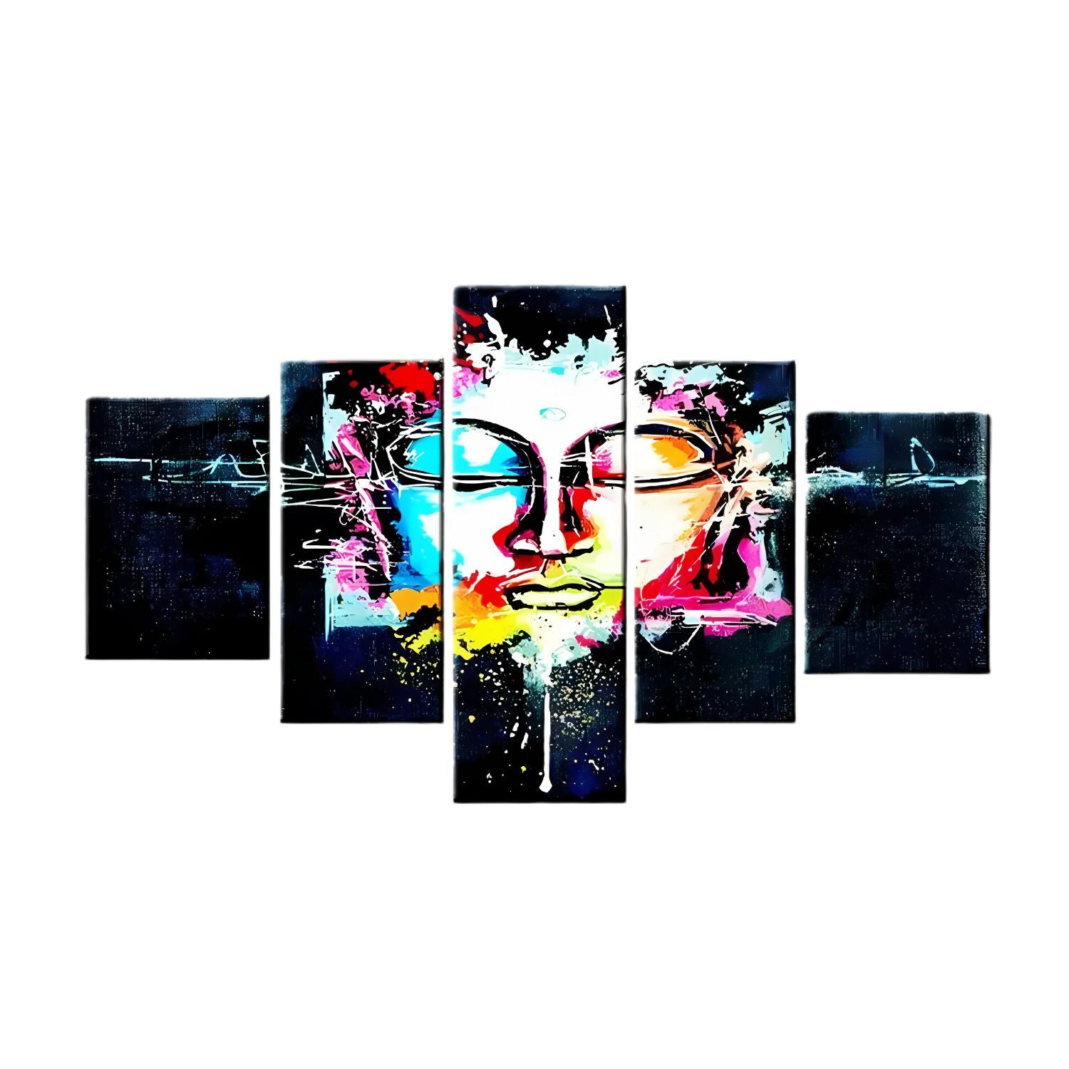 Elegant Colorful Abstract Buddha Face 5-Piece Framed Canvas Art