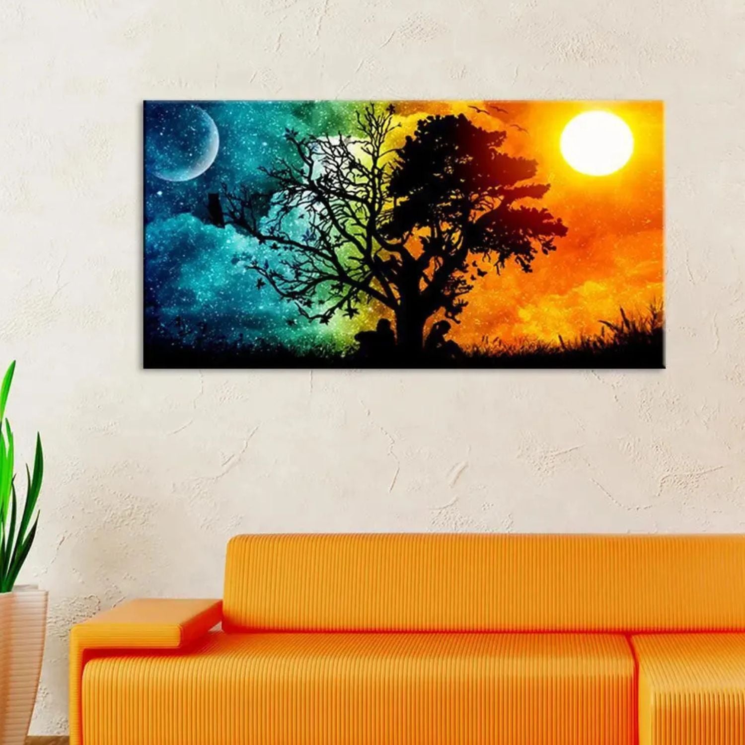 Vibrant Day and Night Fantasy Tree Canvas Wall Art