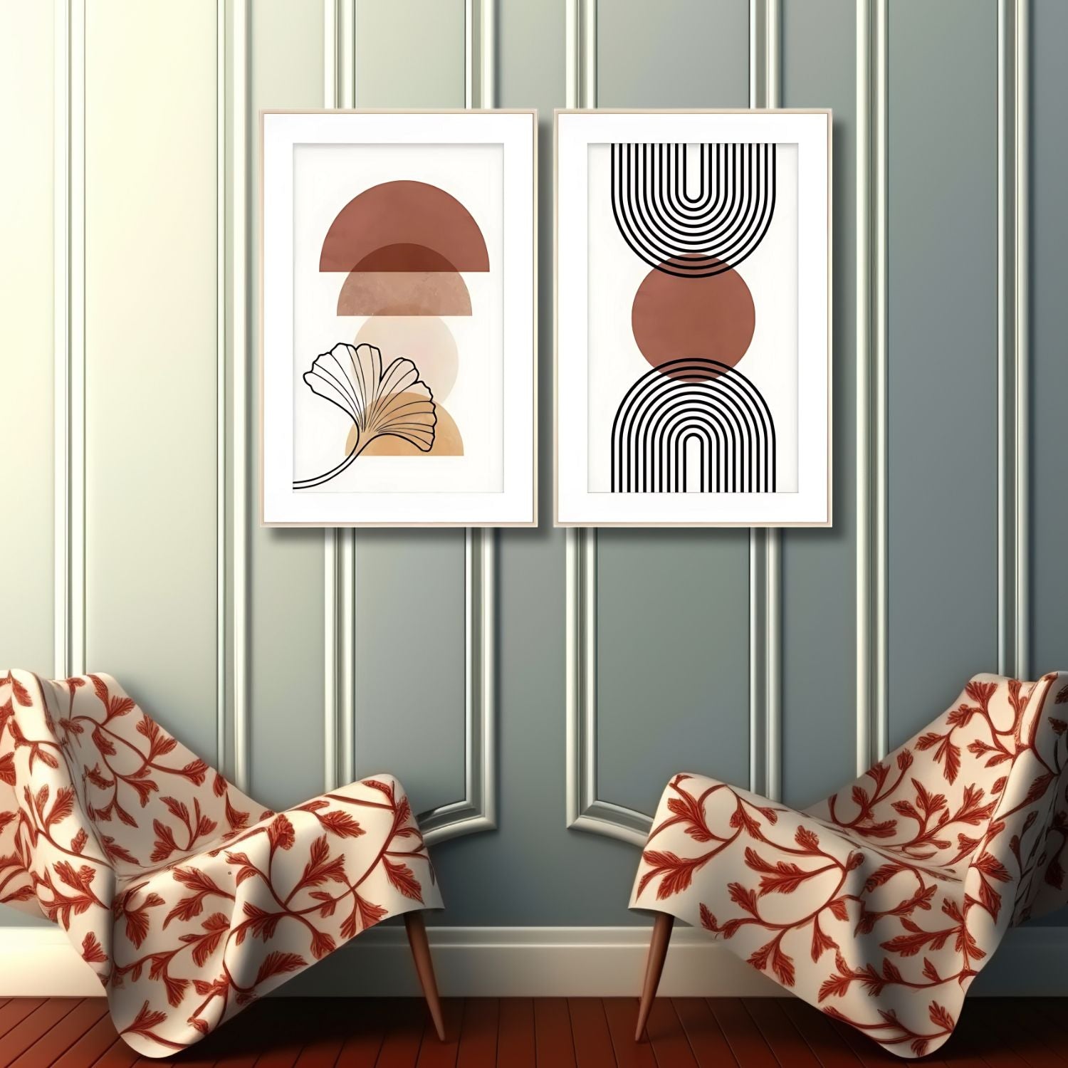 Boho Geometric & Line Art - Set of 2 Minimalist Framed Wall Prints