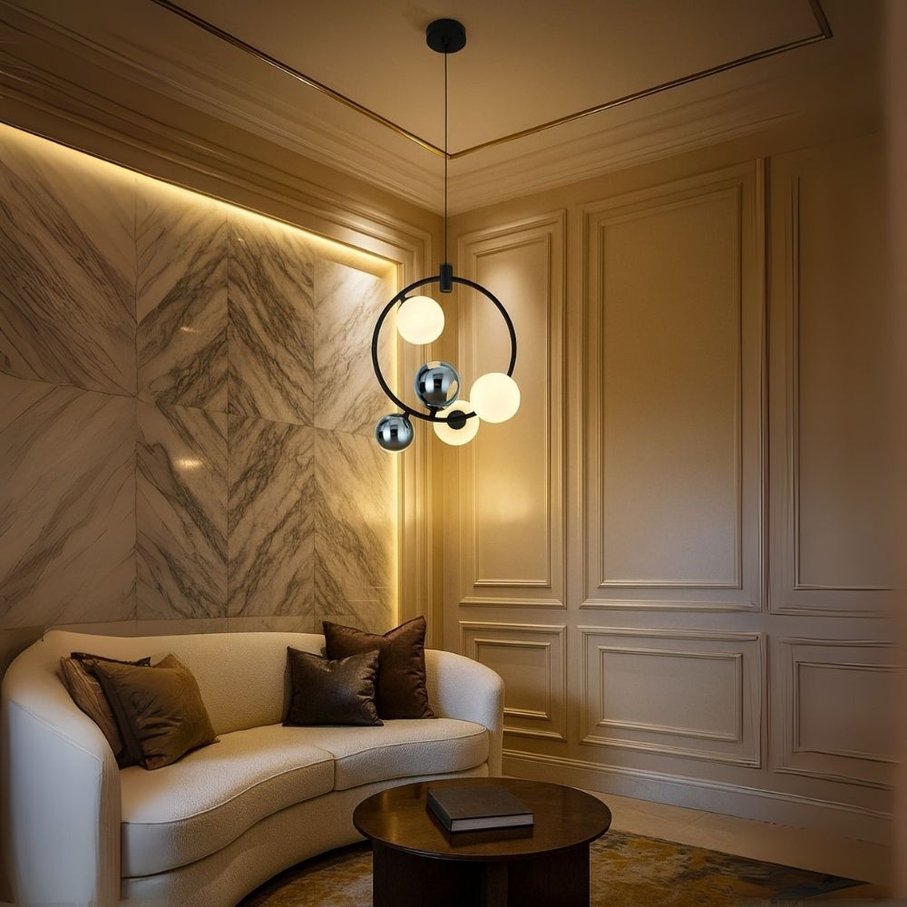 Elegant 3-Light Ceiling Pendant - Black Chrome With Milky Glass