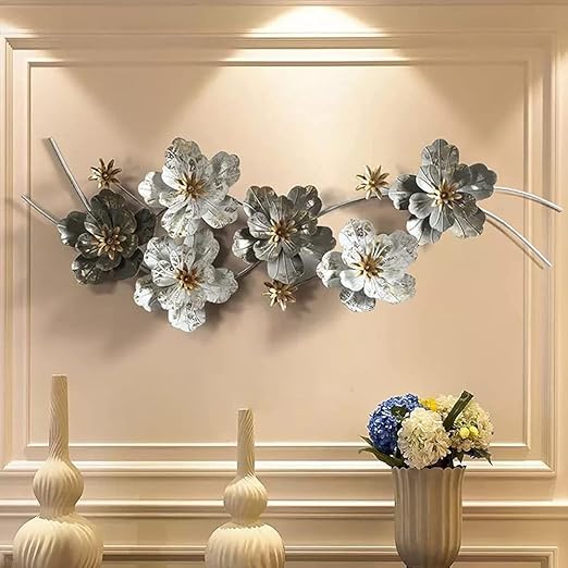 Elegant Metallic Floral Wall Art – 3D Luxury Home Décor