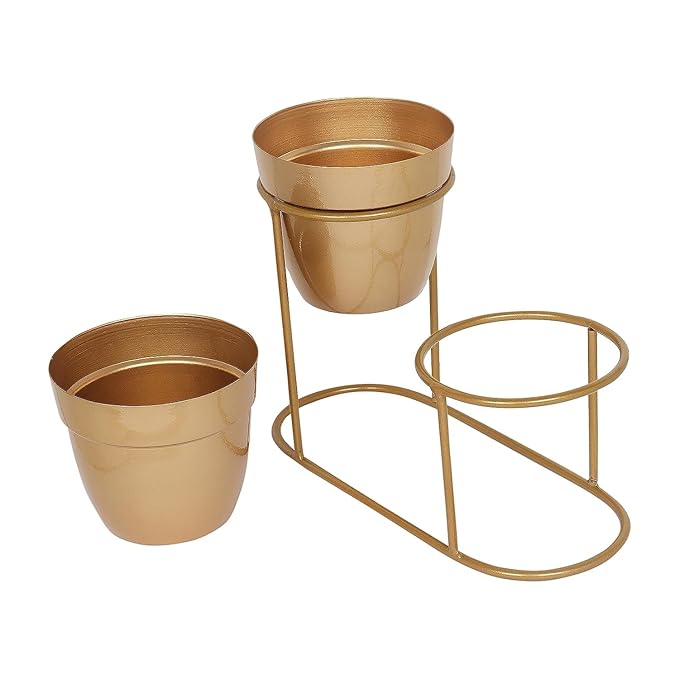 Modern Metal Plant Stand with Dual Black Pots – Elegant Decor