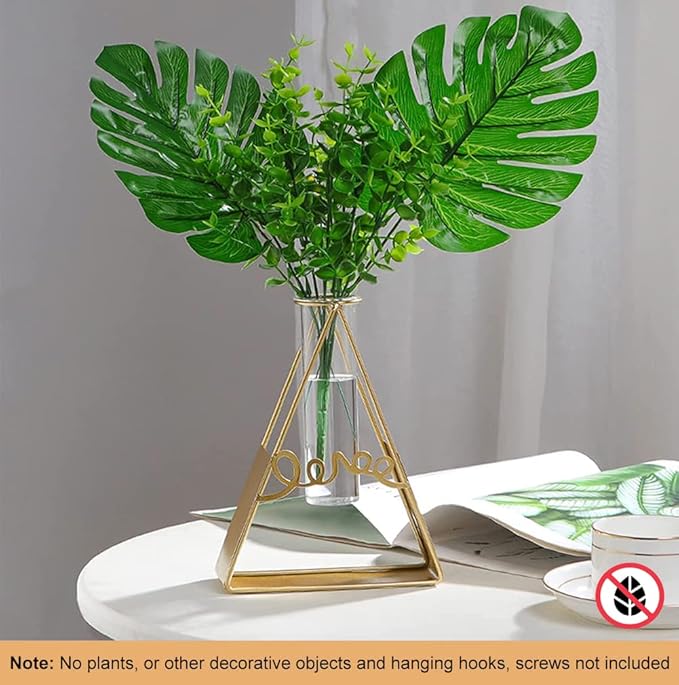 Gold Geometric Metal Vase with Glass Tube – Elegant Decor