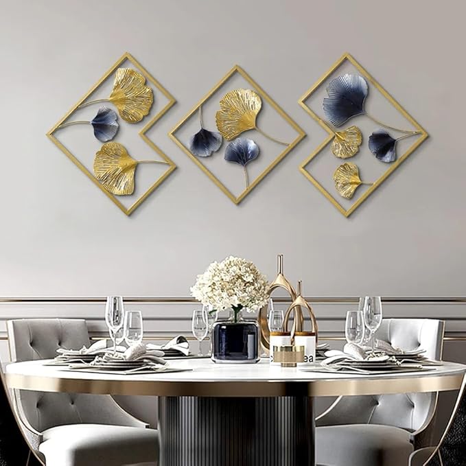 Geometric Gold & Blue Ginkgo Wall Art
