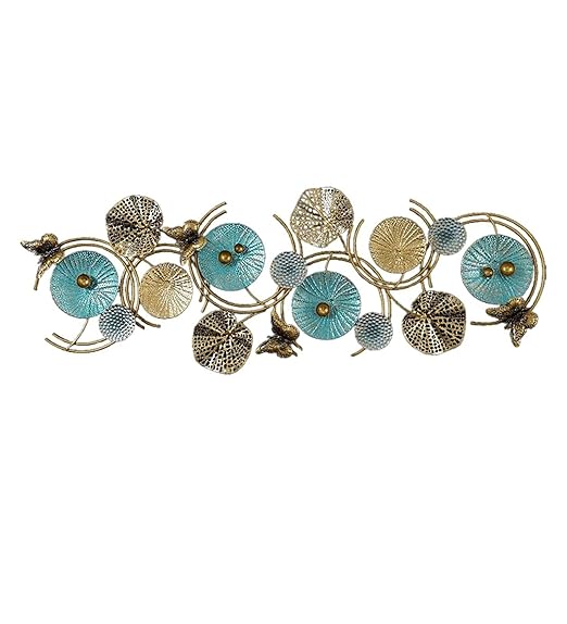 Elegant 3D Metal Wall Art – Gold & Teal Abstract Circles