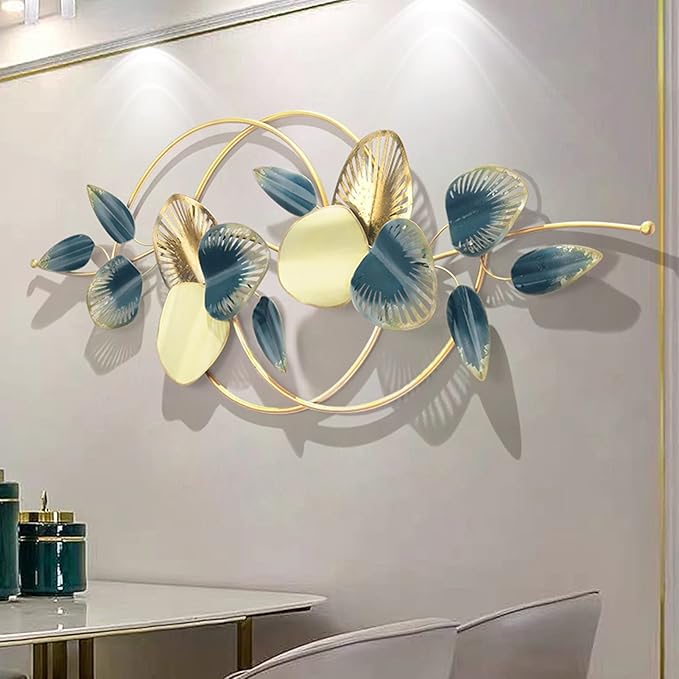 Luxury 3D Metal Wall Art – Abstract Floral Elegance in Gold & Teal