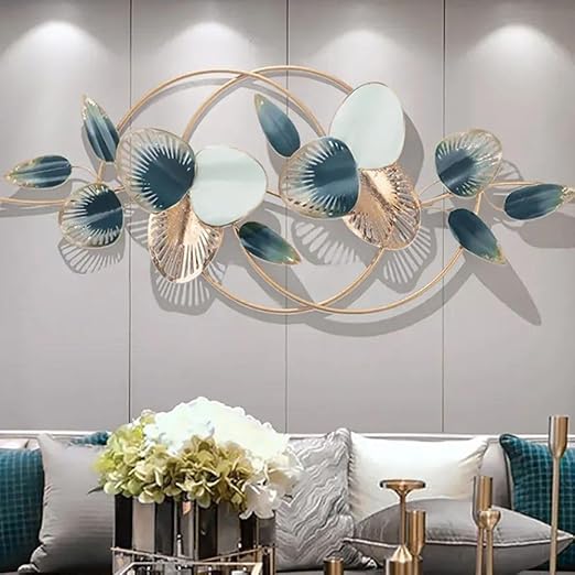 Luxury 3D Metal Wall Art – Abstract Floral Elegance in Gold & Teal