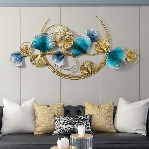 Elegant Gold & Teal Ginkgo Leaf Metal Wall Art