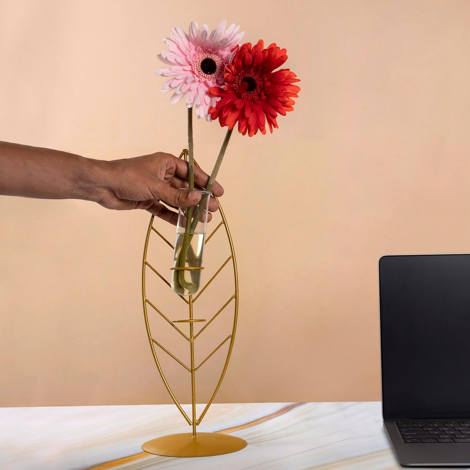 Gold Leaf Metal Frame Vase – Elegant Botanical Display