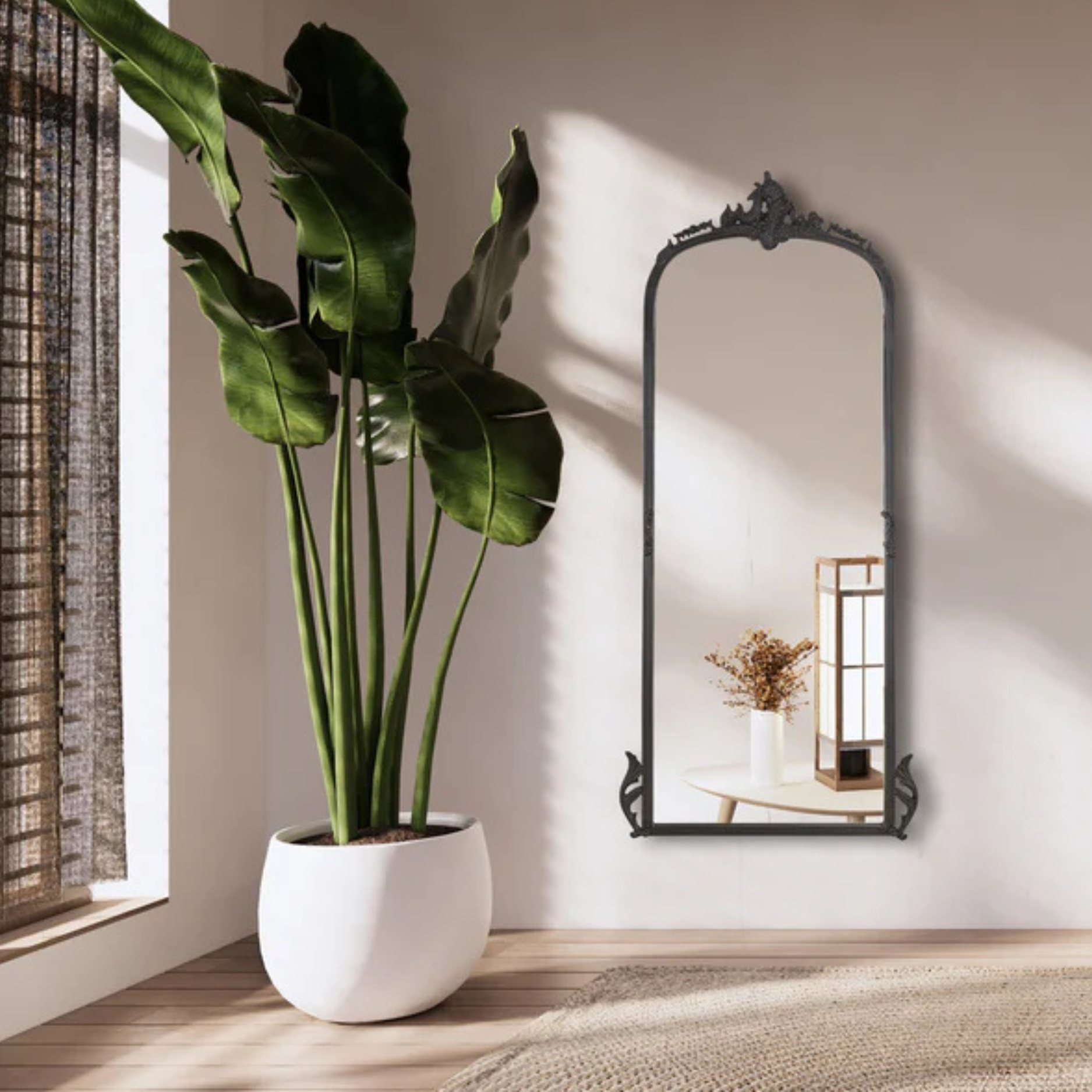 Elegant Victorian Arched Full-Length Wall Mirror with Ornate Detailing