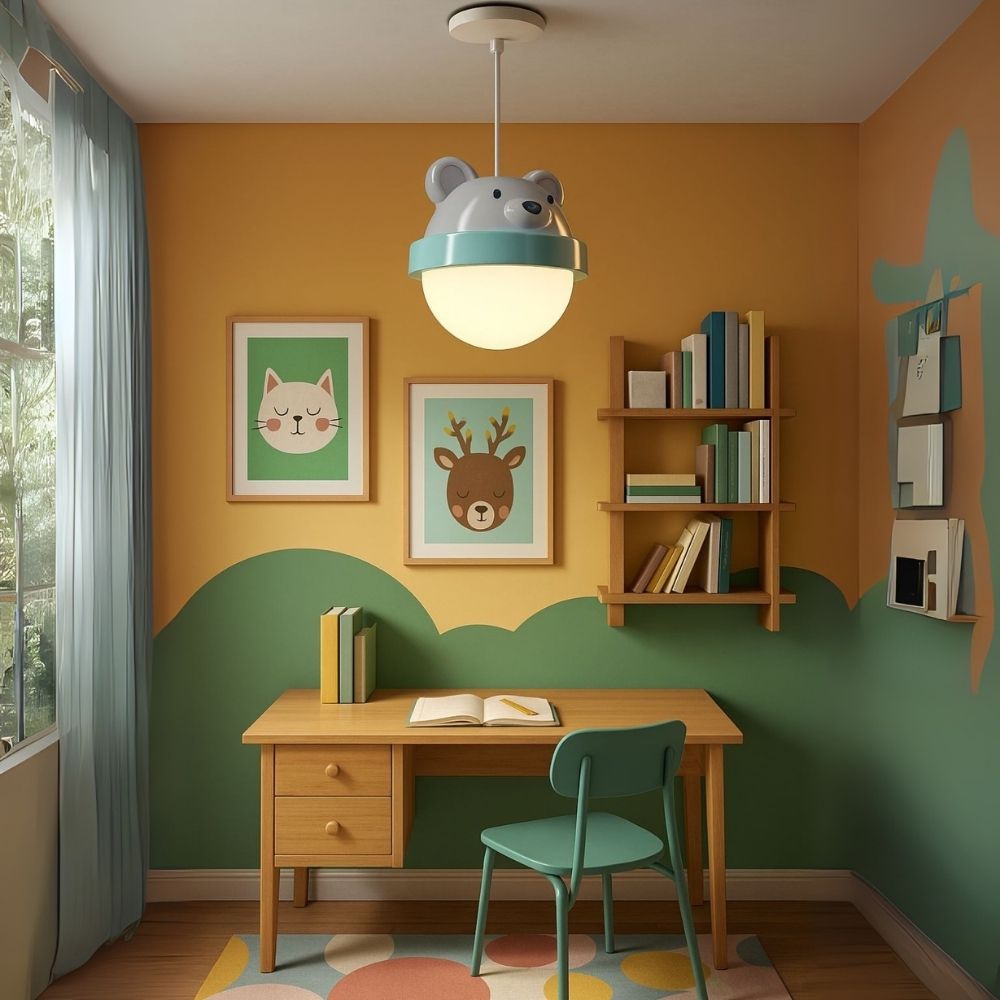 Adorable Bunny & Bear Pendant Light - White & Blue/Pink LED Kids Room Lamp