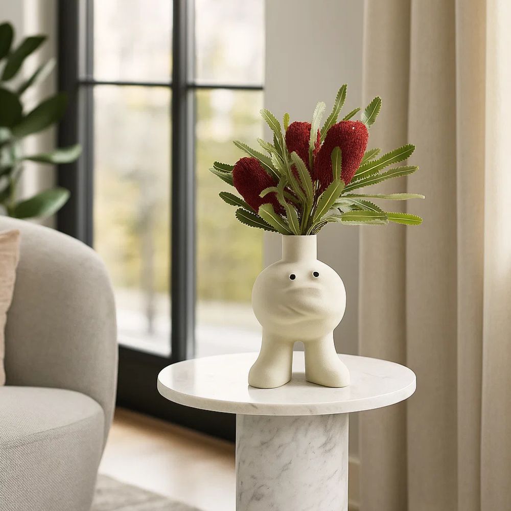 Quirky Big Feet Ceramic Vase With Hugging Chest Expression