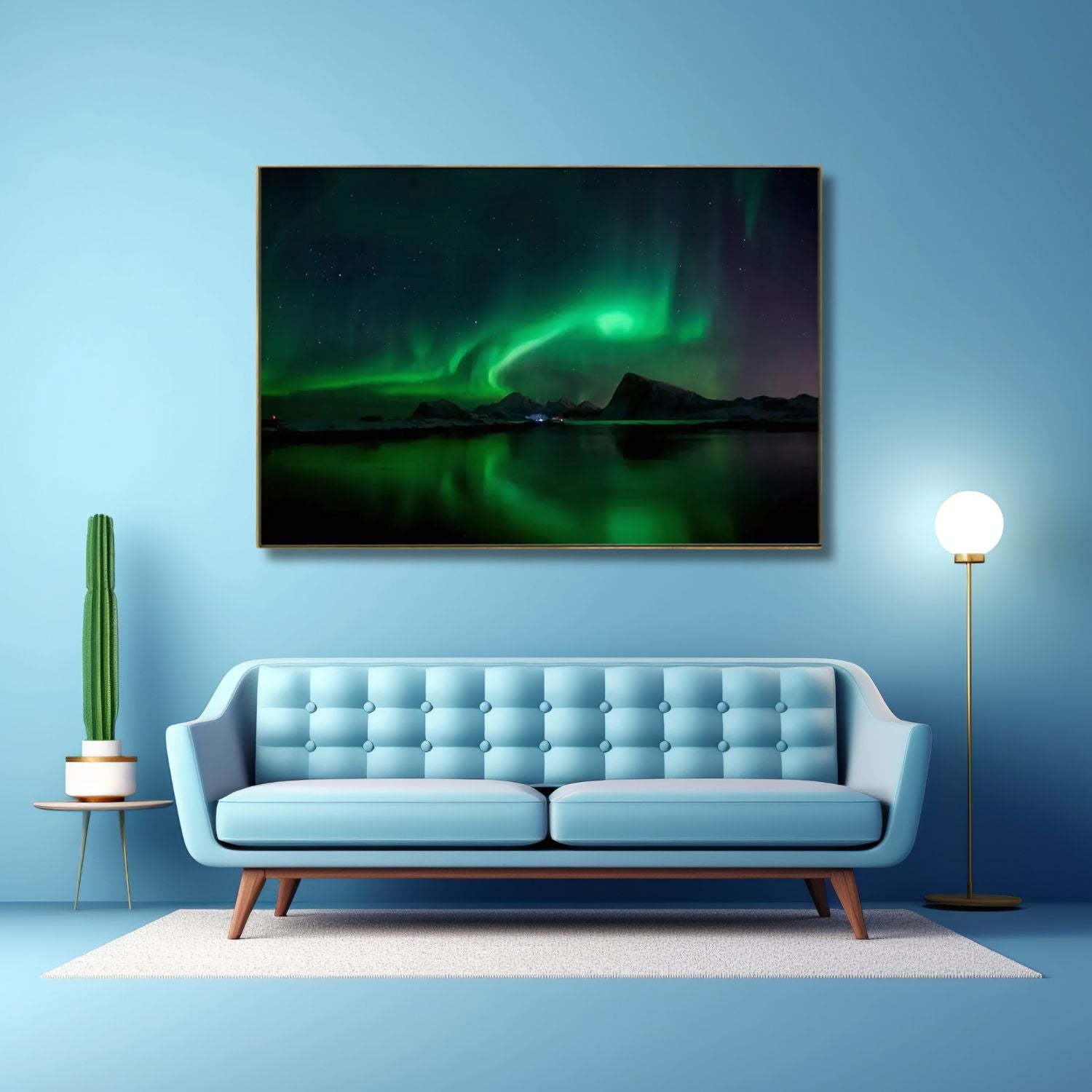 Abstract Northern Lights Over Lofoten Islands Framed Canvas Wall Art