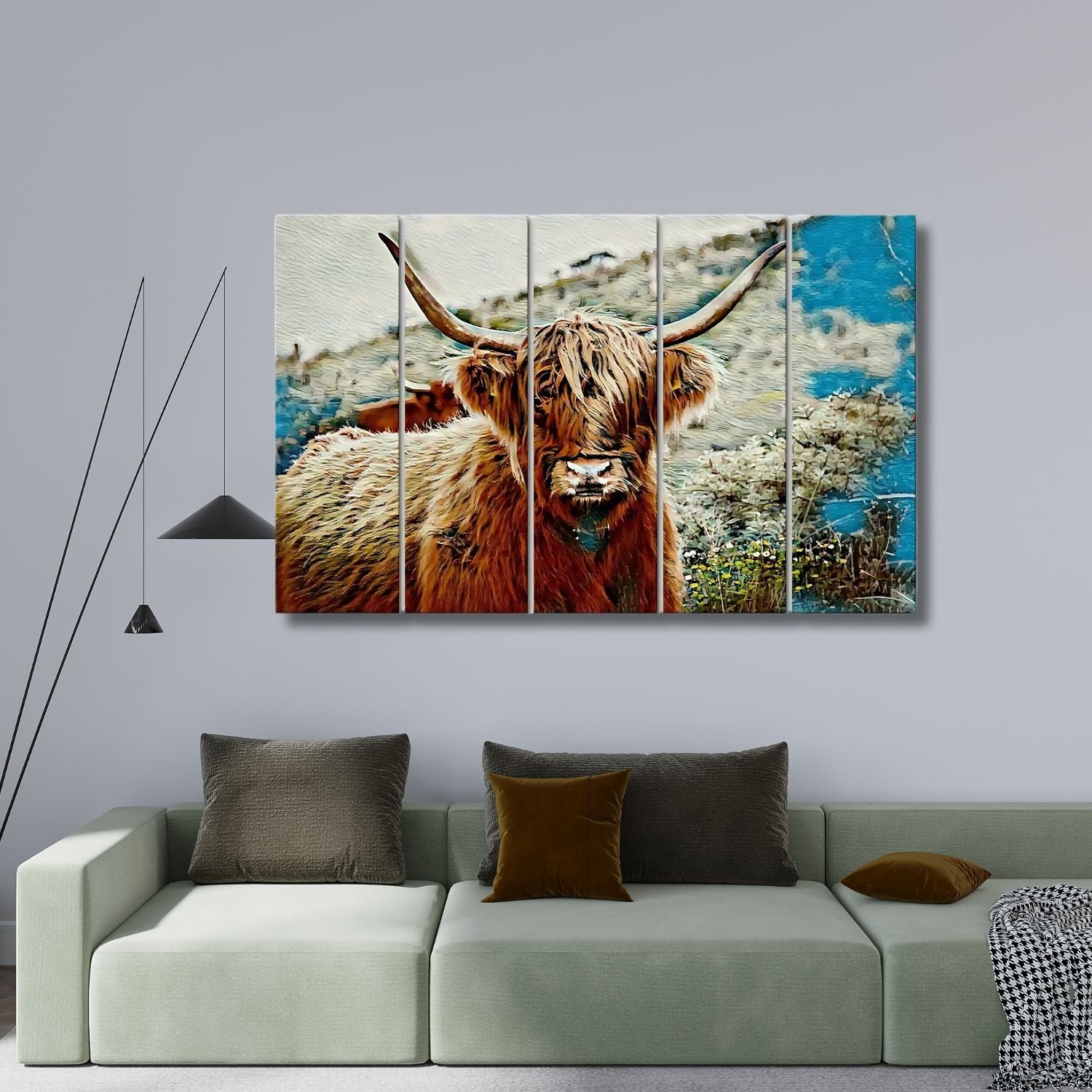 Abstract Hairy Bull Rustic Landscape Multi Panel Canvas Wall Art