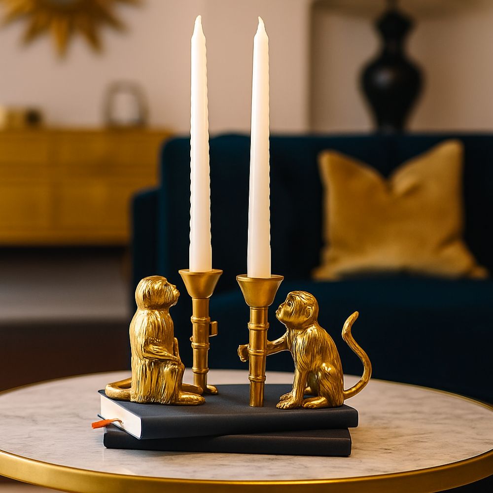 Elegant Golden Monkey Candle Holder Set of 2 For Home Decor