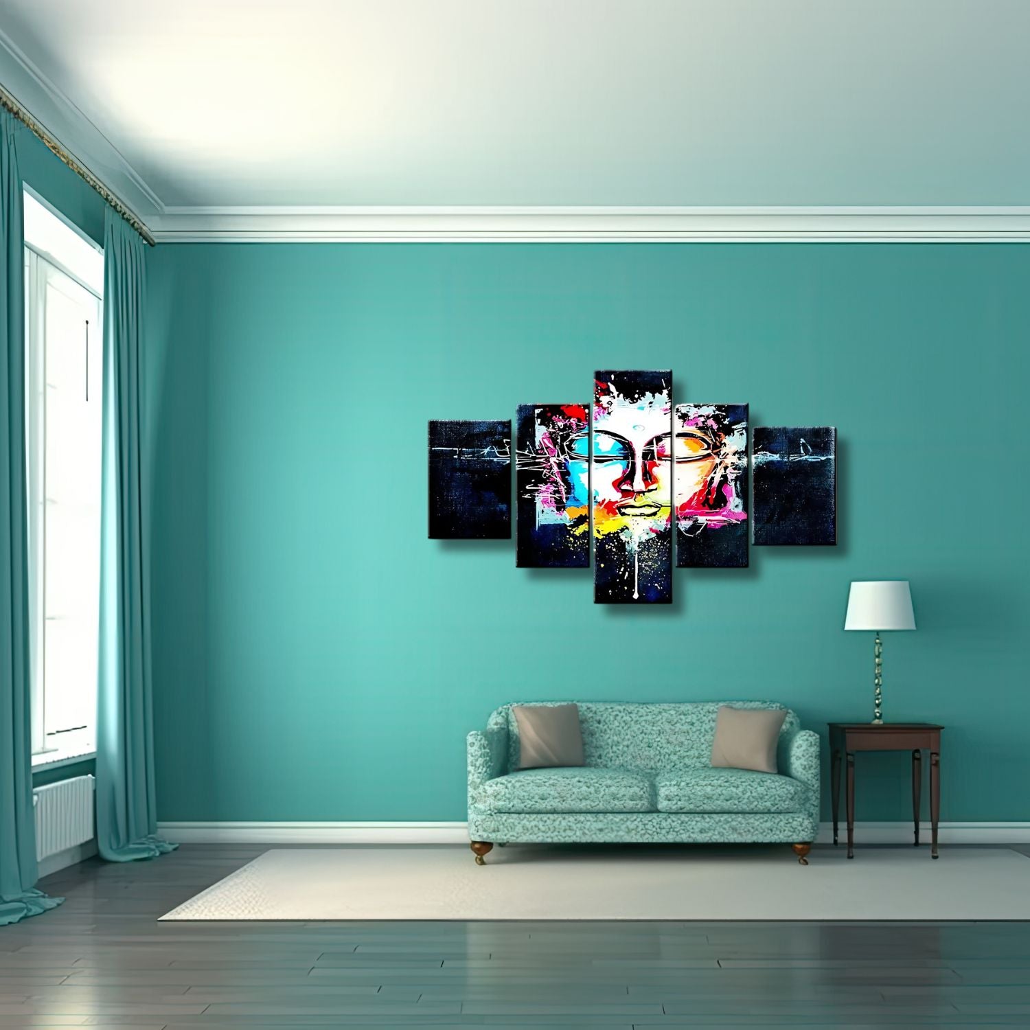 Elegant Colorful Abstract Buddha Face 5-Piece Framed Canvas Art