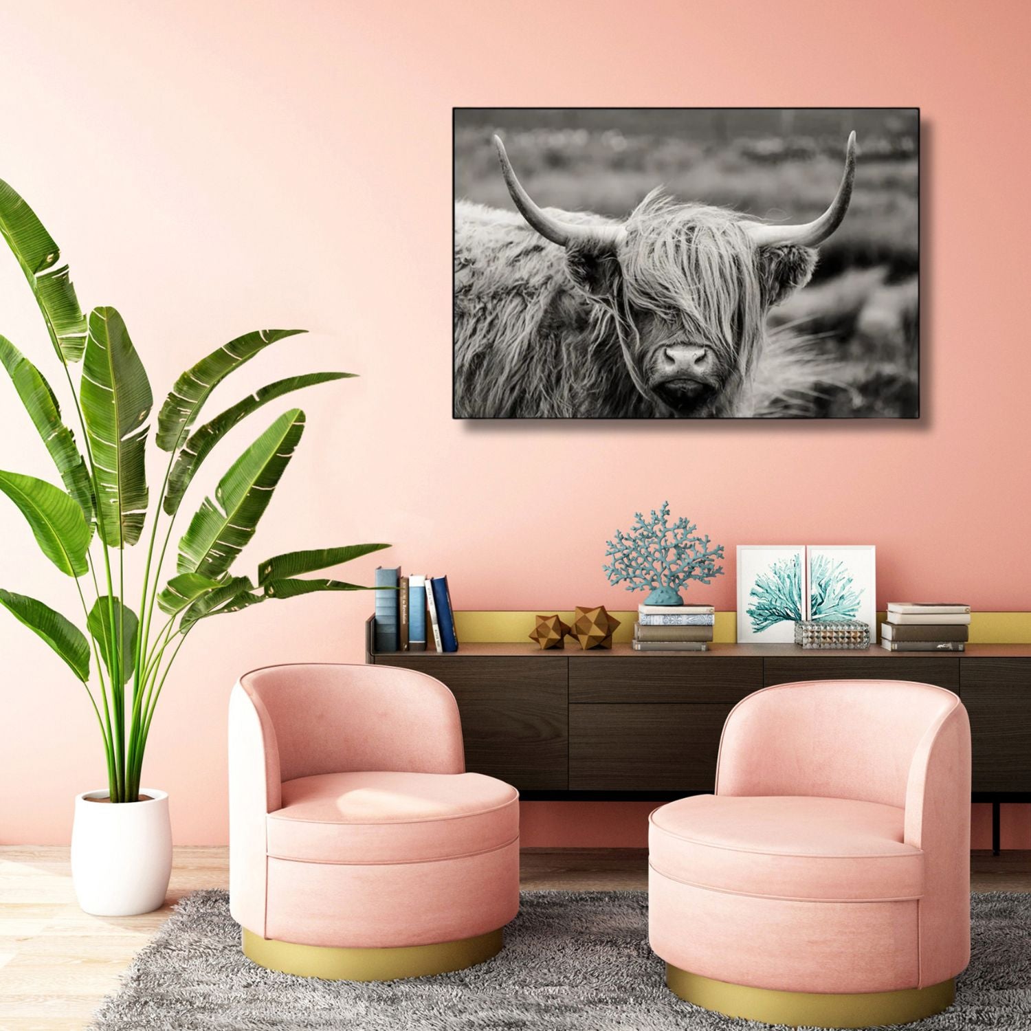 Stunning Black and White Highland Cow Canvas Wall Art