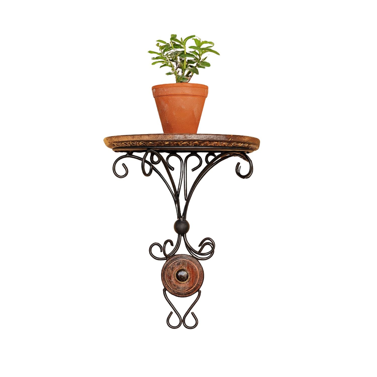 Wooden Wall Hanging Shelf Bracket - Decorative Iron And Wood Design