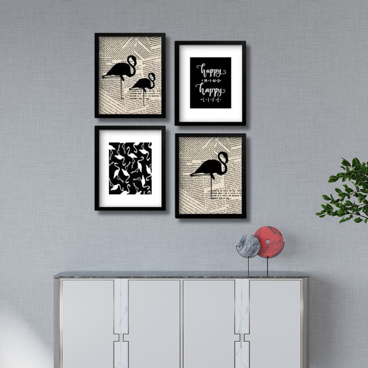 Elegant Black Flamingo and Quote Wall Frame Set for Modern Decor