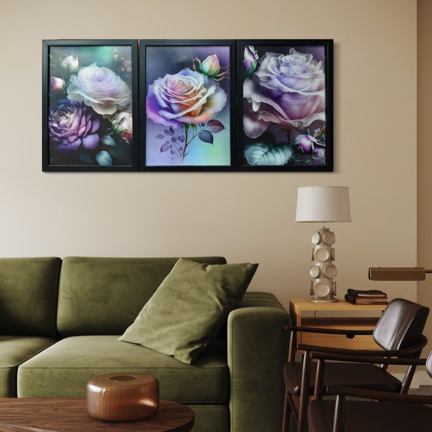 Elegant Purple Rose Canvas Wall Art Set for Modern Interiors