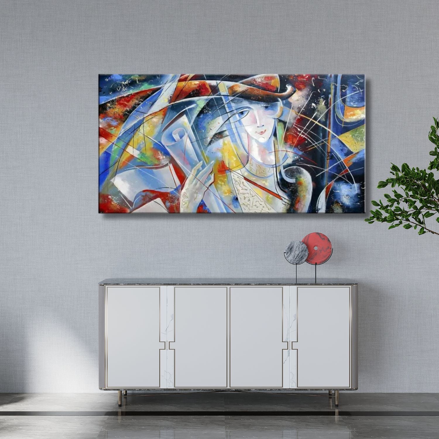 Elegant Abstract Woman Face Panoramic Canvas Wall Art