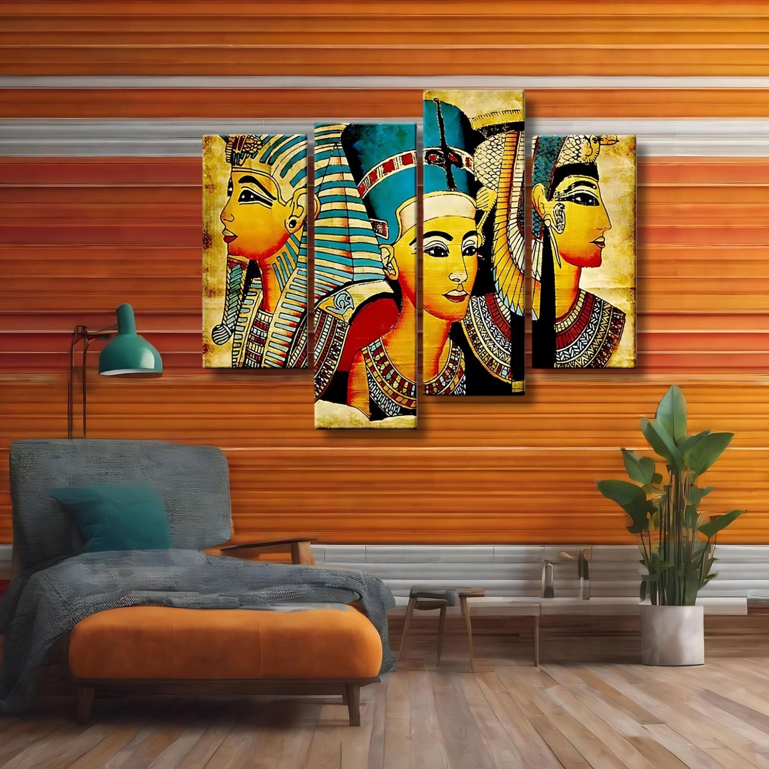 Ancient Egyptian Pharaohs Canvas Wall Art 4-Panels Framed Set