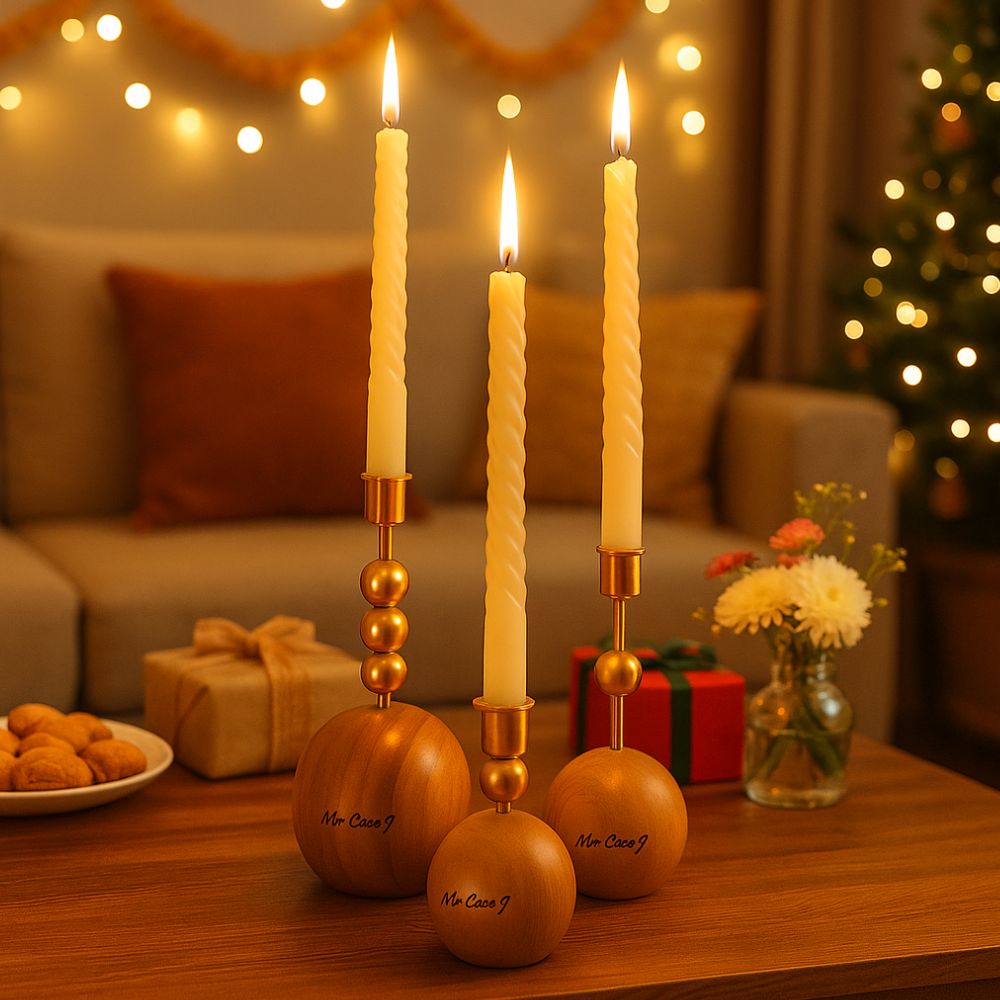 Modern Wood and Metal Harmony Candle Holder Set For Home Decor