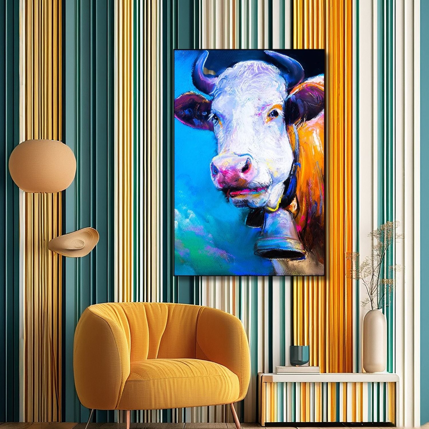 Abstract Bold Bovine Colorful Cow Portrait Modern Pastel Wall Art