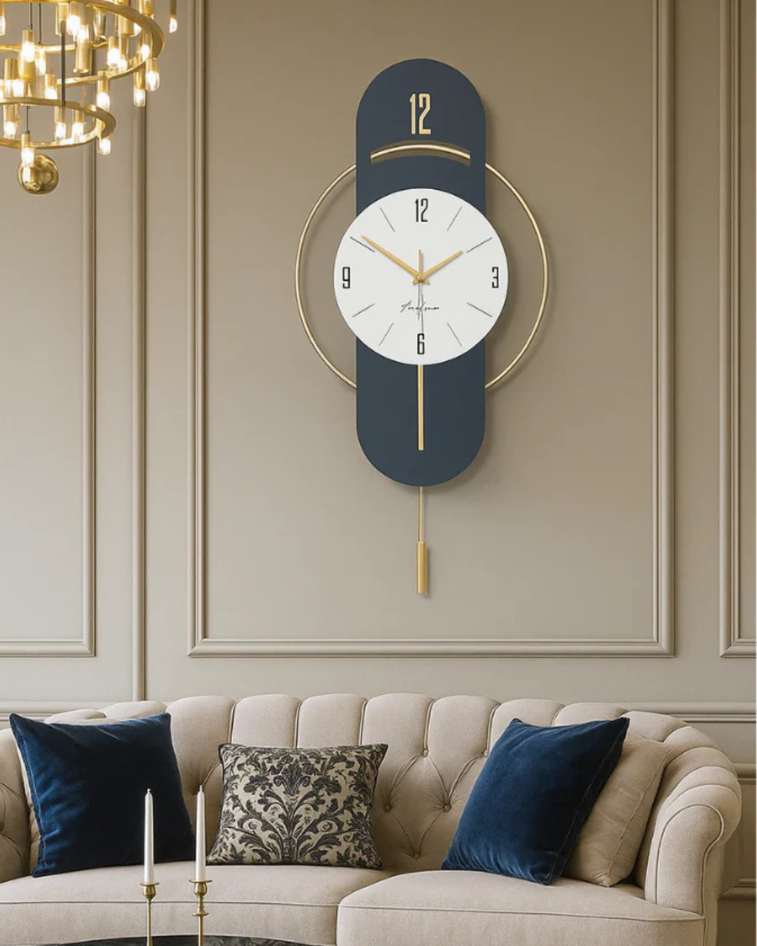 Luxury Nordic Wall Clock with Gold Accents – Modern Silent Decorative Clock