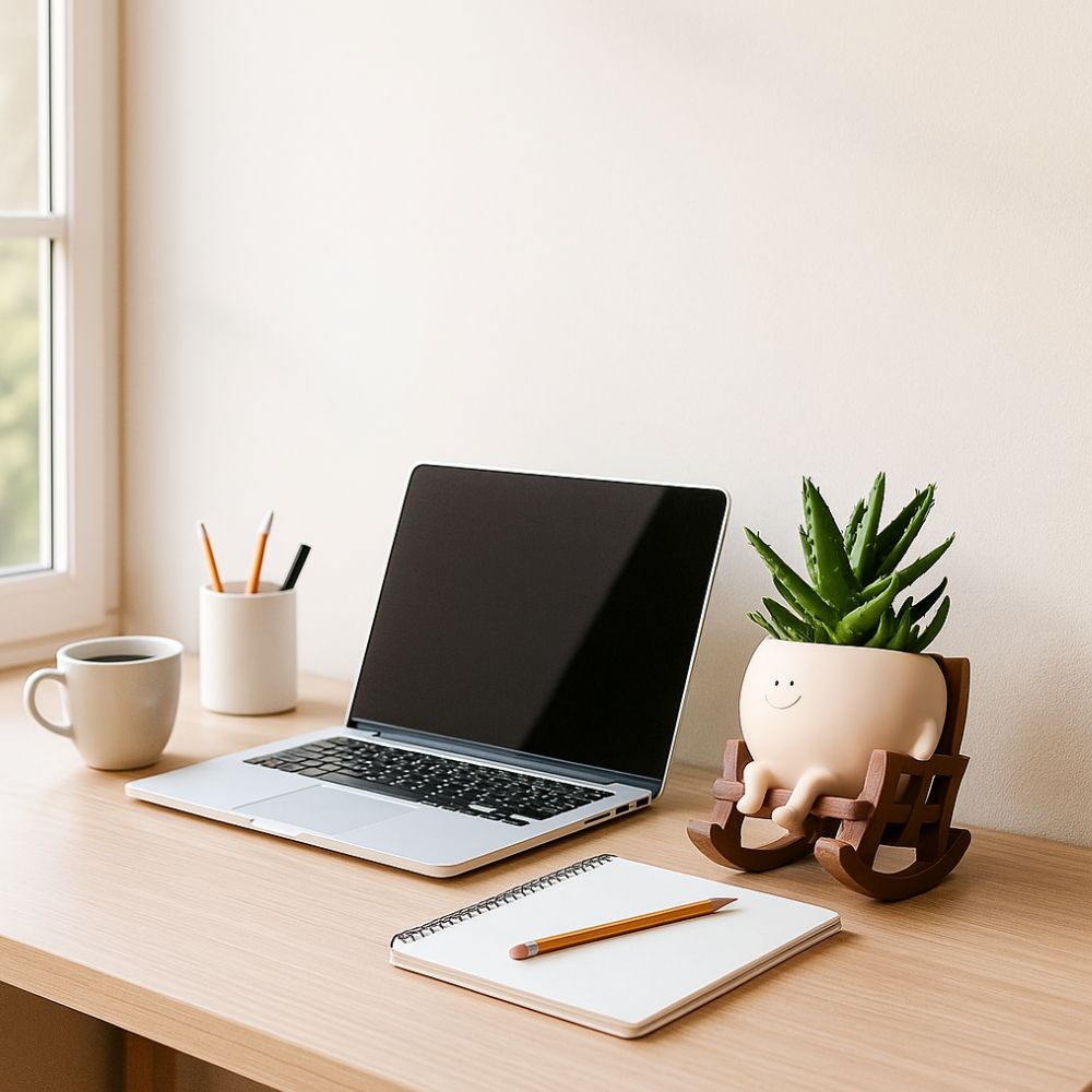 Adorable Swing Planter With Smiley Pot on Wooden Chair