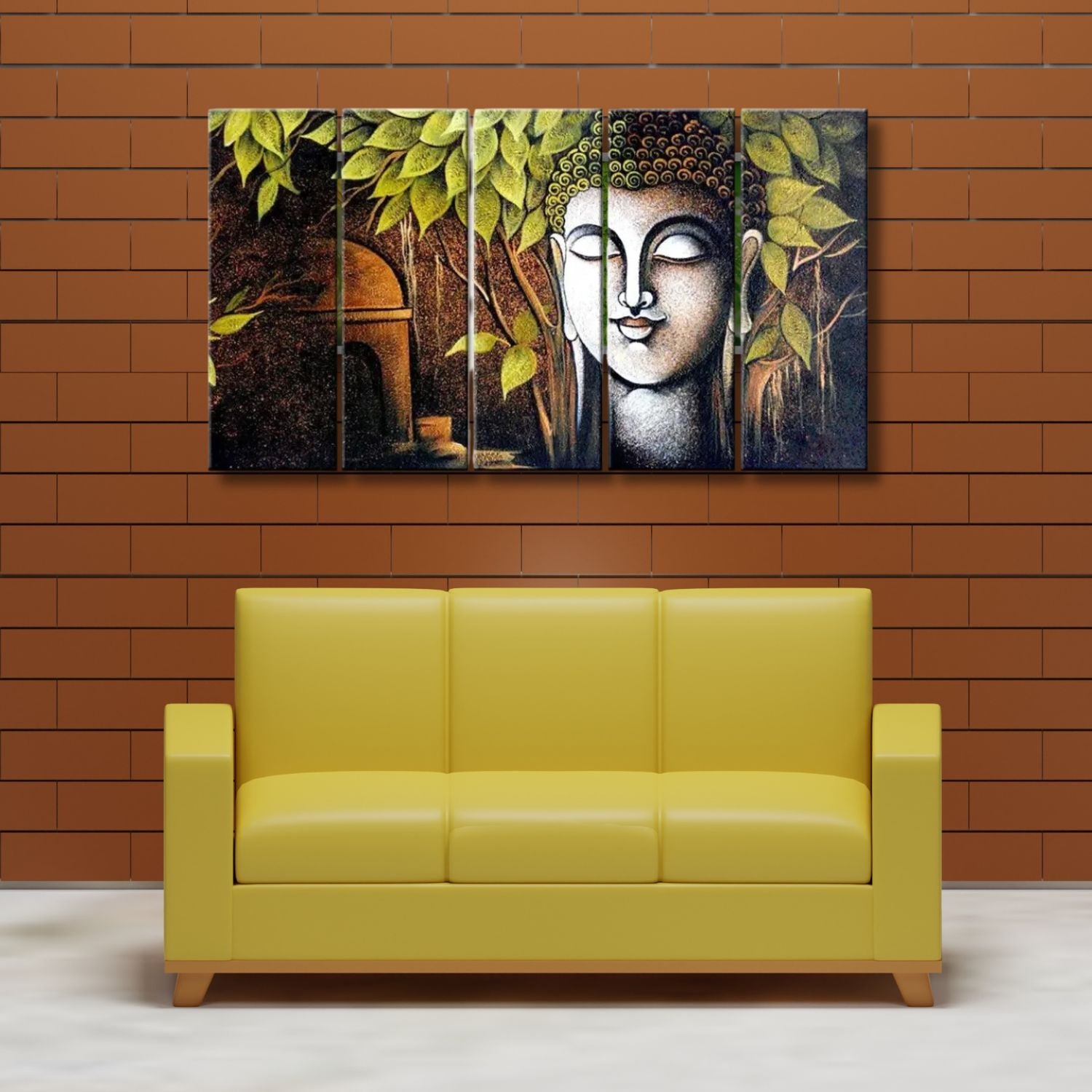 Gautam Buddha Serenity Under Tree 5-Panel Canvas Wall Art