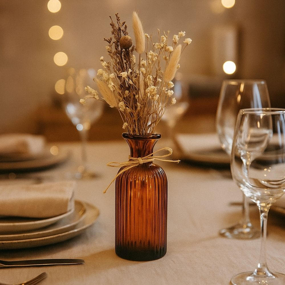 Rustic Bloom Dried Floral Arrangement in Brown Glass Jar - Gift Set