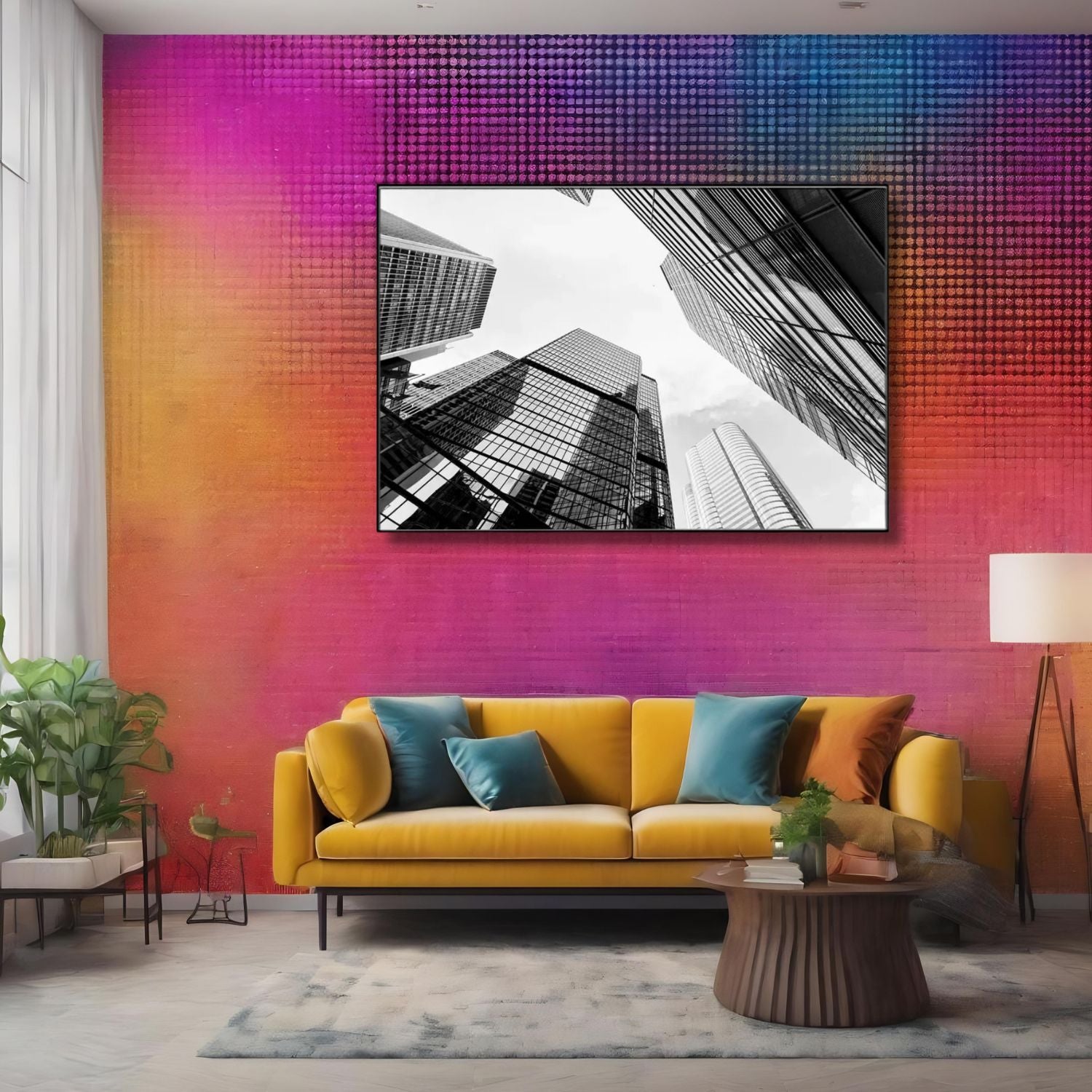 Skyscraper Reflection Monochrome Art - Modern Cityscape Framed Print