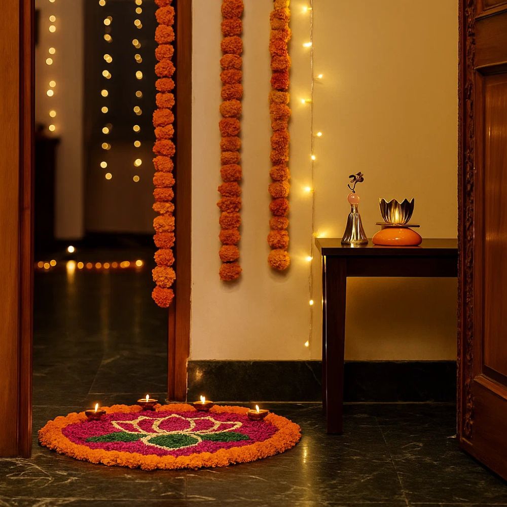 Divine Silver Plated Temple Bell & Shanti Deep Gift Set