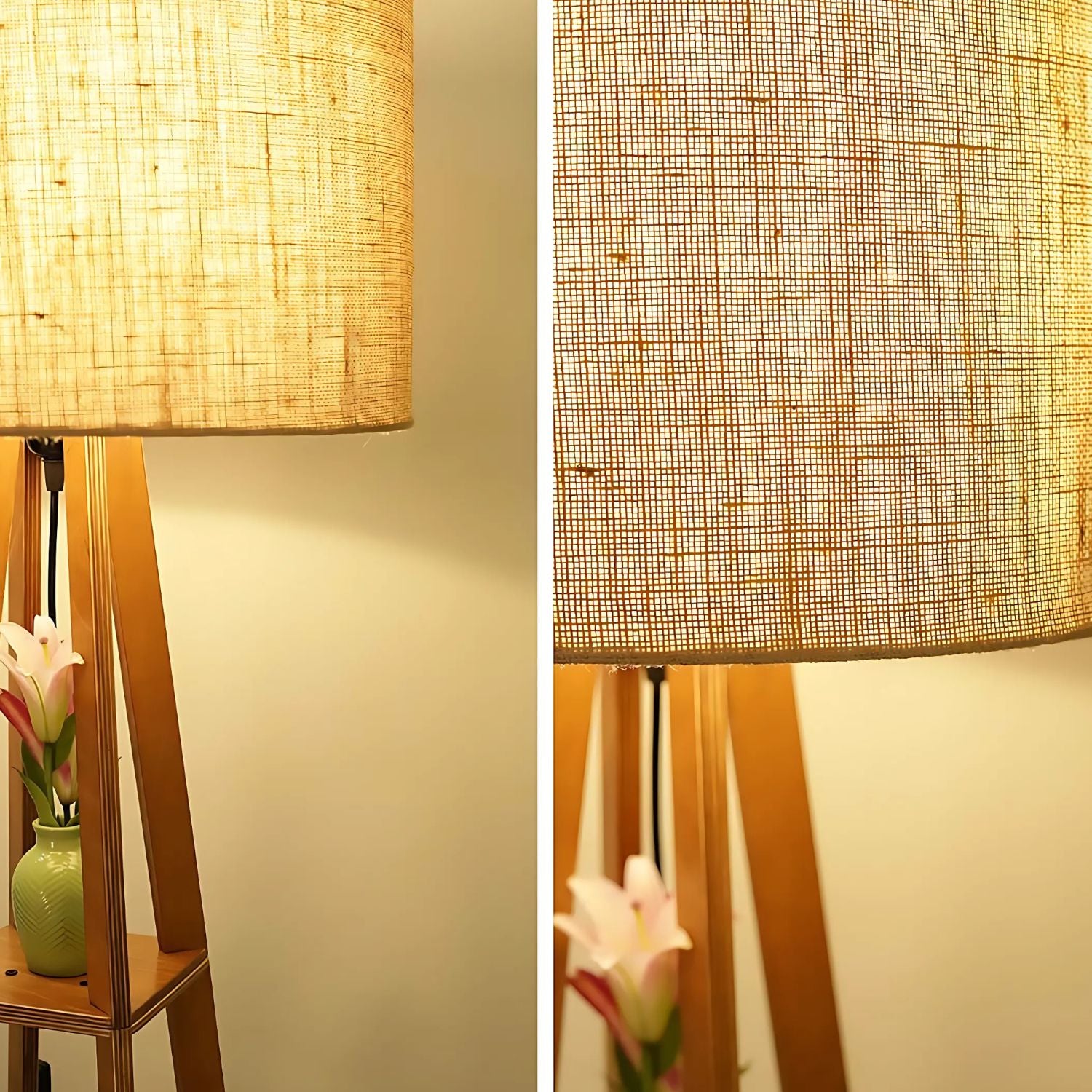 Wooden Floor Lamp With Shelves - Elegant Lighting For Living Room & Bedroom