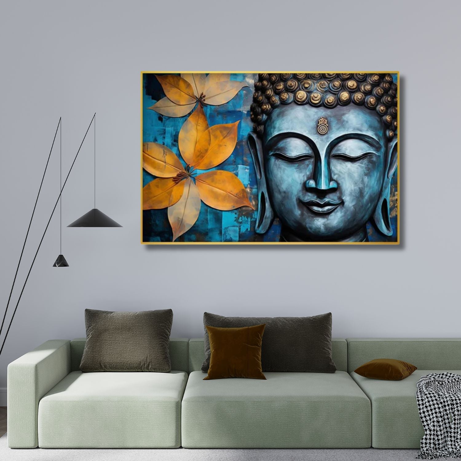 Abstract Blue Buddha Floral Canvas Wall Art for Peaceful Decor