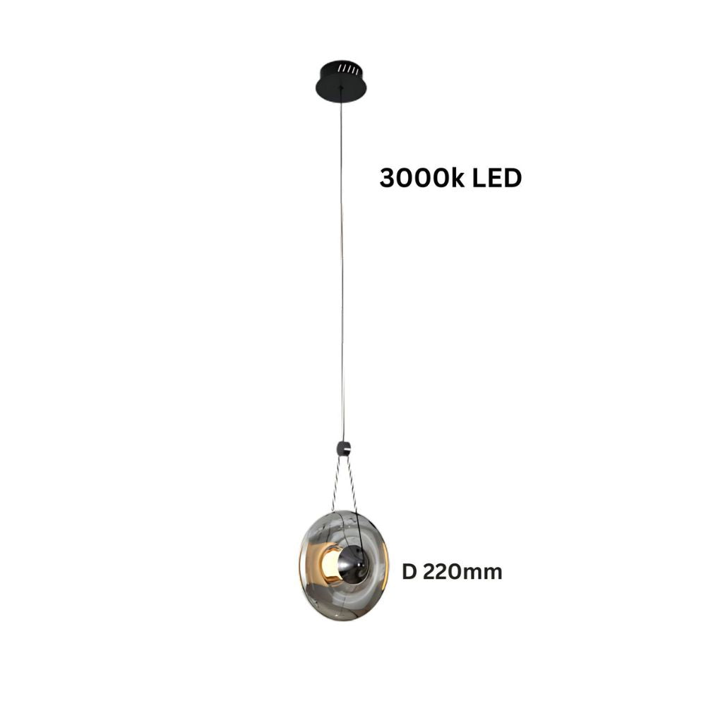 Modern Pearl Black Pendant Light With Smoke Grey and Amber Glass Globe