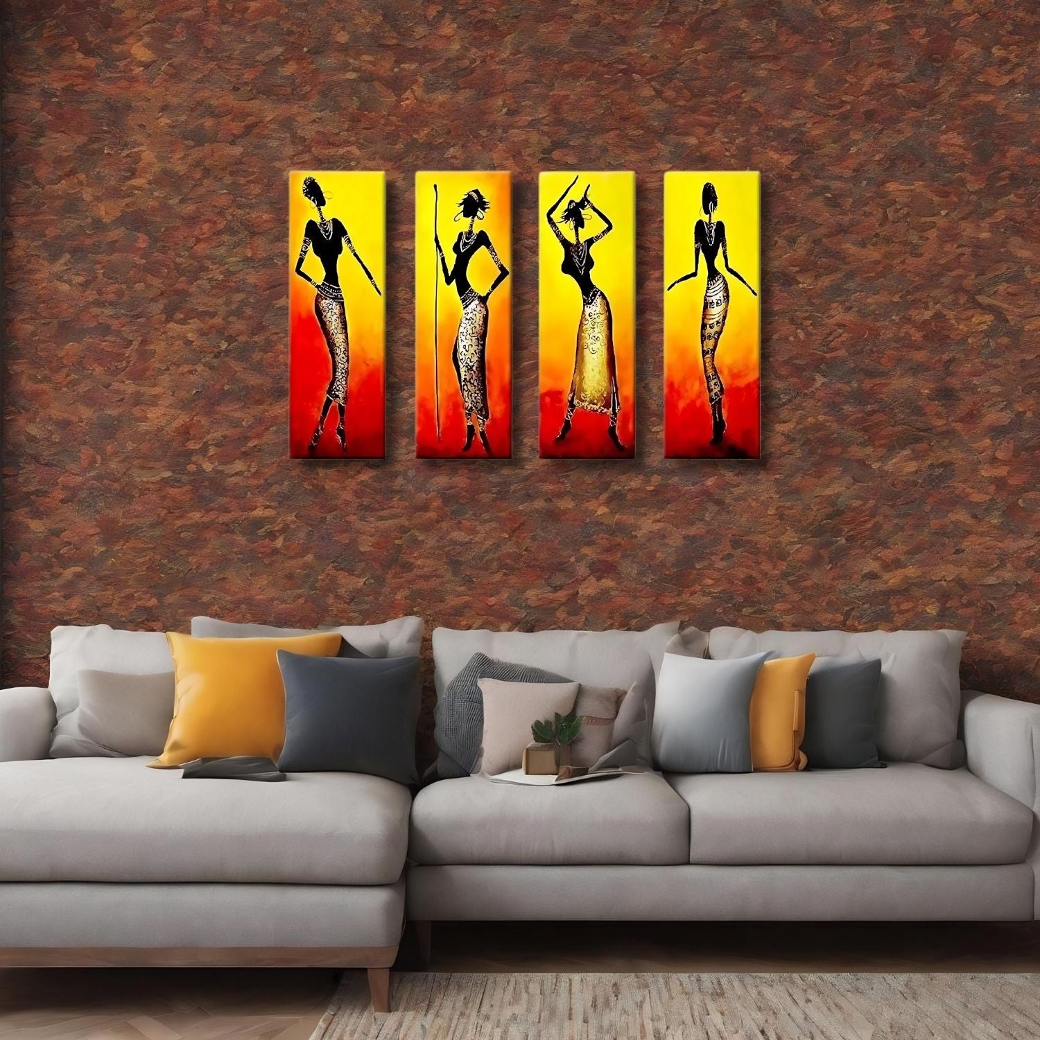 Vibrant African Tribal Women 4-Panel Canvas Wall Painting