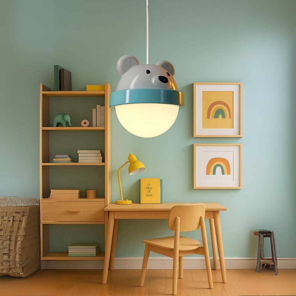Adorable Bunny & Bear Pendant Light - White & Blue/Pink LED Kids Room Lamp