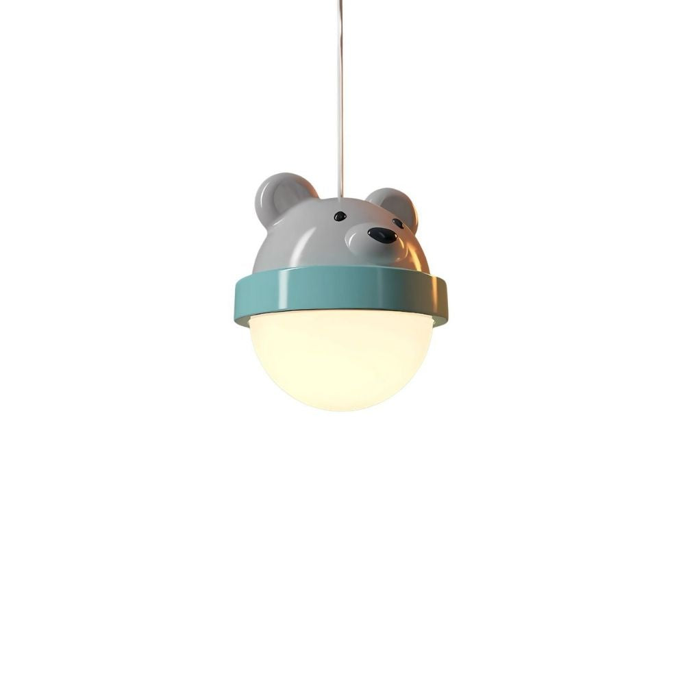 Adorable Bunny & Bear Pendant Light - White & Blue/Pink LED Kids Room Lamp