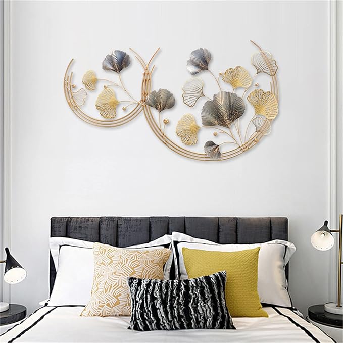Elegant Gold & Black Ginkgo Leaf Metal Wall Art