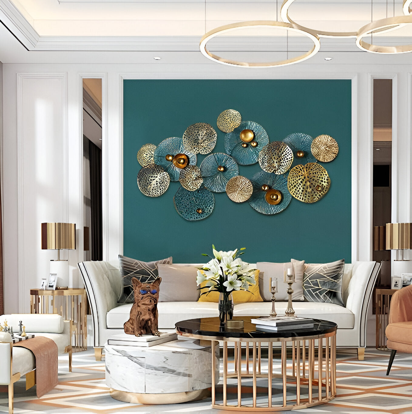 Modern Gold & Teal Abstract Metal Wall Art – 3D Décor