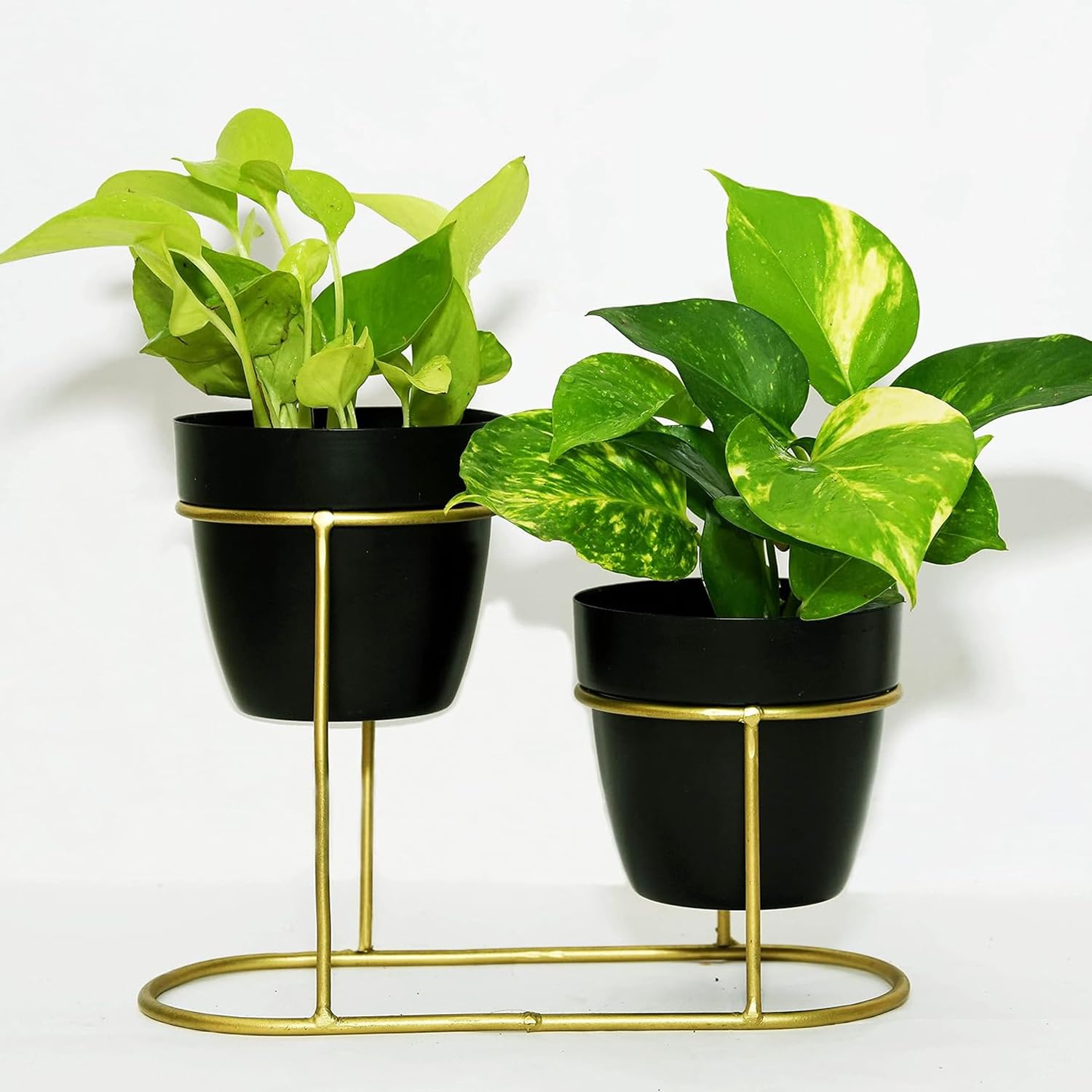 Modern Metal Plant Stand with Dual Black Pots – Elegant Decor