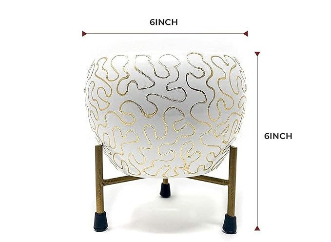 Elegant Black & Gold Decorative Planter with Metal Stand