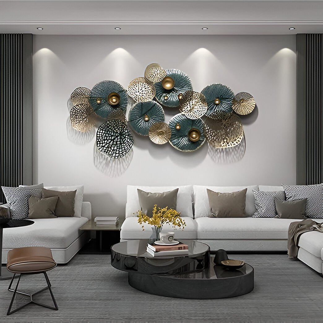 Modern Gold & Teal Abstract Metal Wall Art – 3D Décor