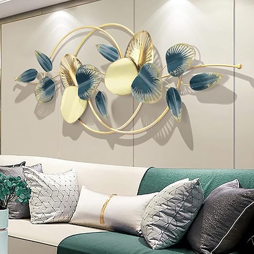 Luxury 3D Metal Wall Art – Abstract Floral Elegance in Gold & Teal