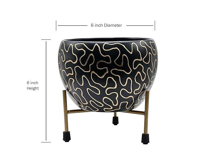 Elegant Black & Gold Decorative Planter with Metal Stand