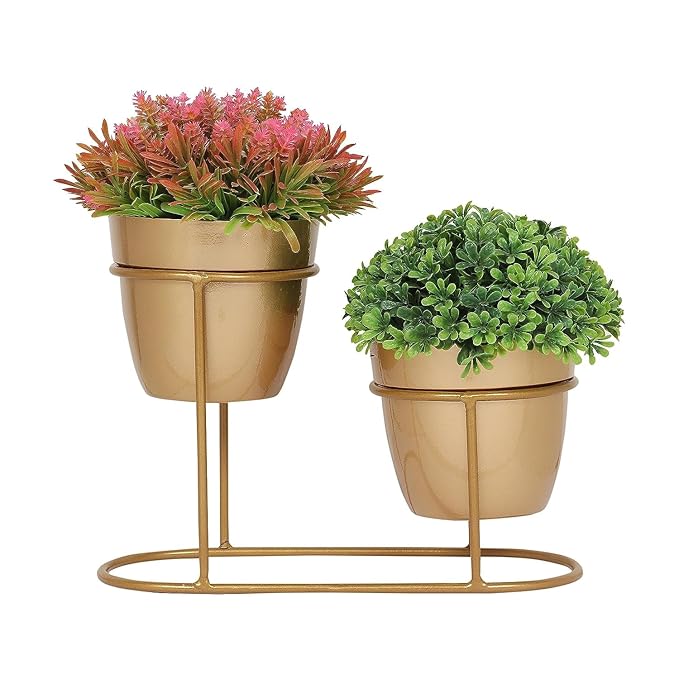 Modern Metal Plant Stand with Dual Black Pots – Elegant Decor